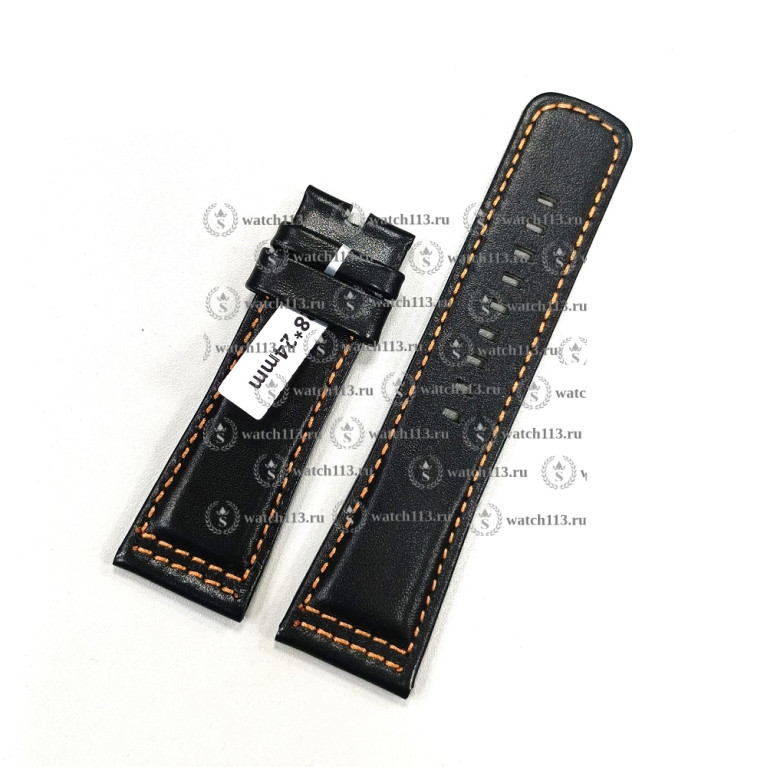 Кожаный ремешок для часов Sevenfriday 28мм черный с оранжевой нитью