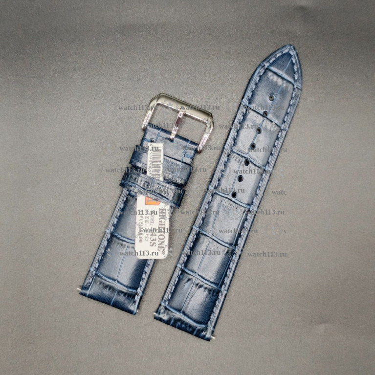 Ремешок для часов Hightone 24мм HT-543S синий аллигатор с серебристой баклей и встроенными ушками