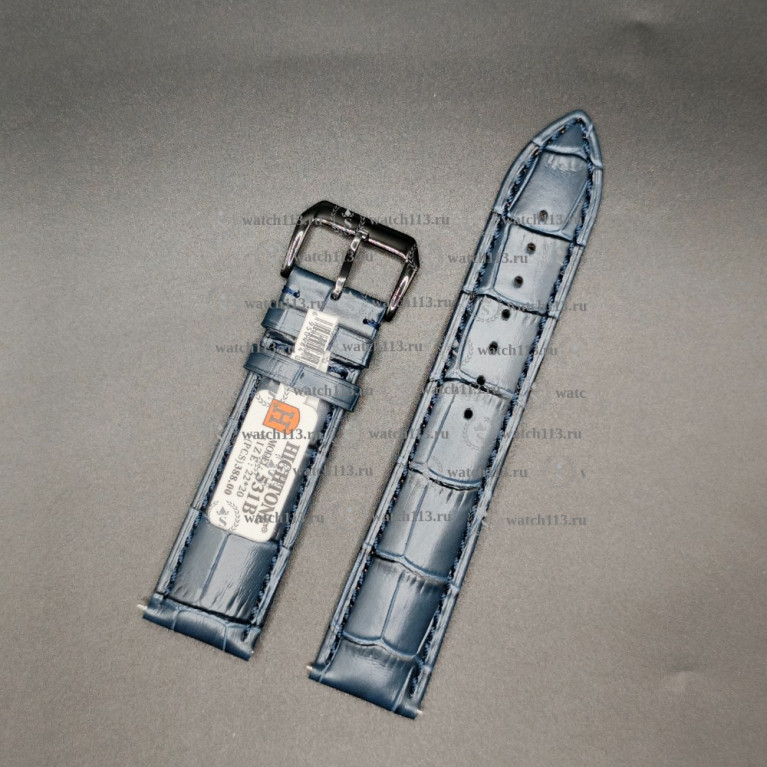 Ремешок для часов Hightone 22мм HT-531B синий крокодил с черной баклей и встроенными ушками