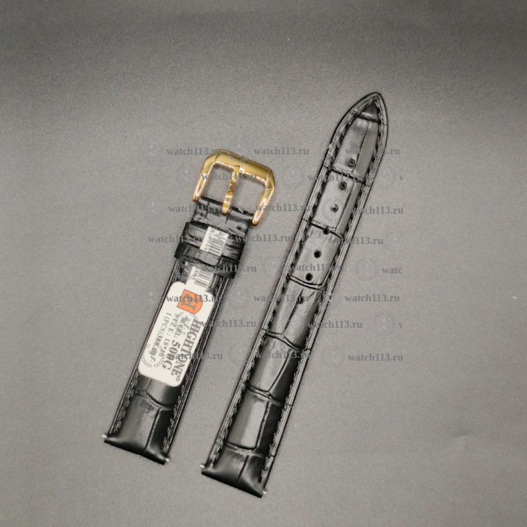 Ремешок для часов Hightone 18мм HT-500G черный аллигатор с желтой баклей и встроенными ушками