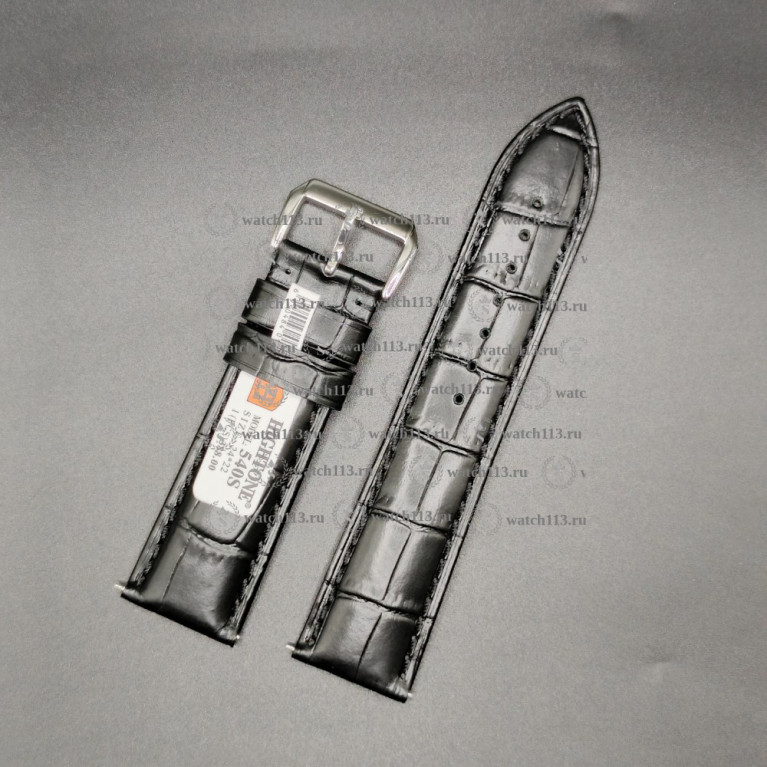 Ремешок для часов Hightone 24мм HT-540S черный аллигатор с серебристой баклей и встроенными ушками