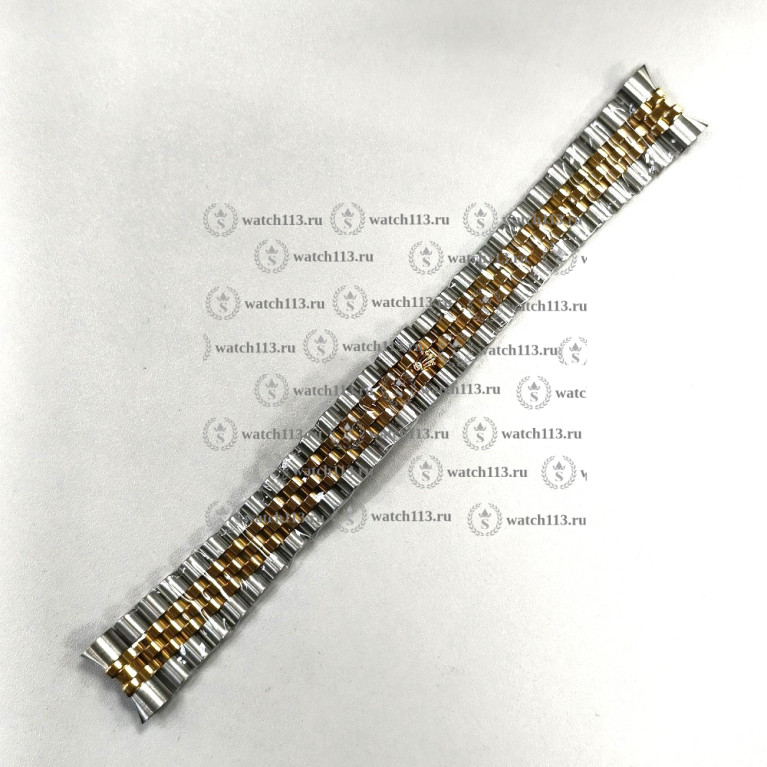 Браслет для часов Rolex 20мм со скрытым замком серебристый с золотым