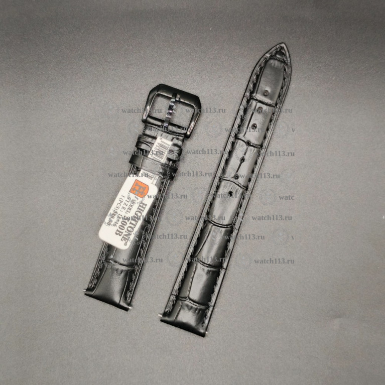 Ремешок для часов Hightone 18мм HT-500B черный аллигатор с черной баклей и встроенными ушками 