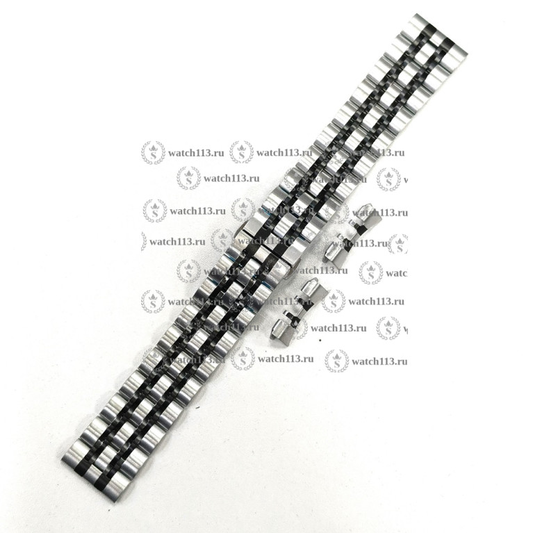 Стальной браслет для часов 22мм серебристый с черным матовый TIS
