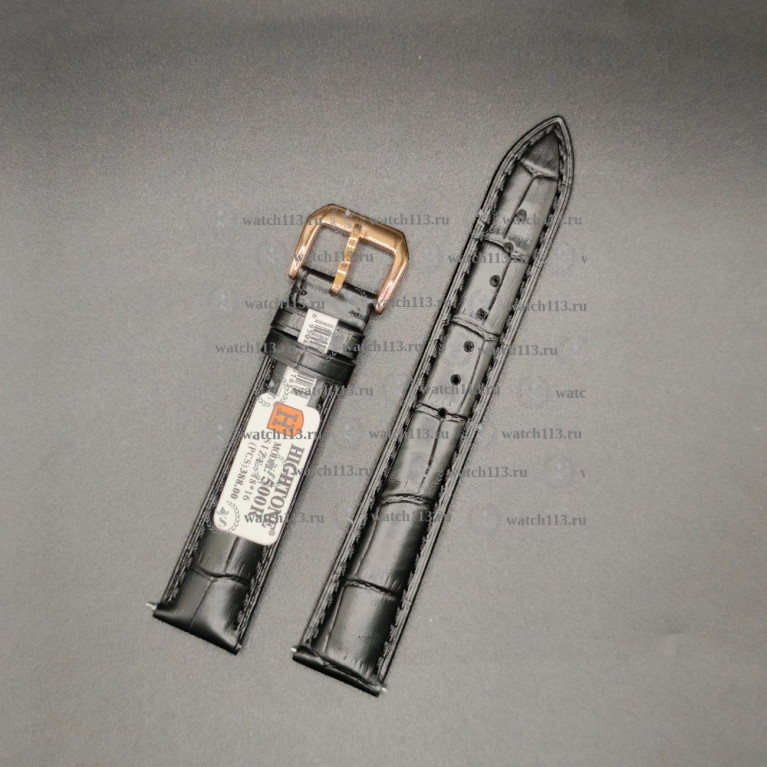 Ремешок для часов Hightone 18мм HT-500R черный аллигатор с розовой баклей и встроенными ушками