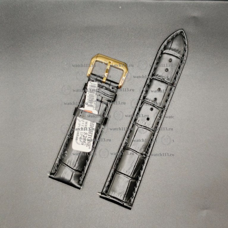 Ремешок для часов Hightone 22мм HT-528G черный крокодил с желтой баклей и встроенными ушками
