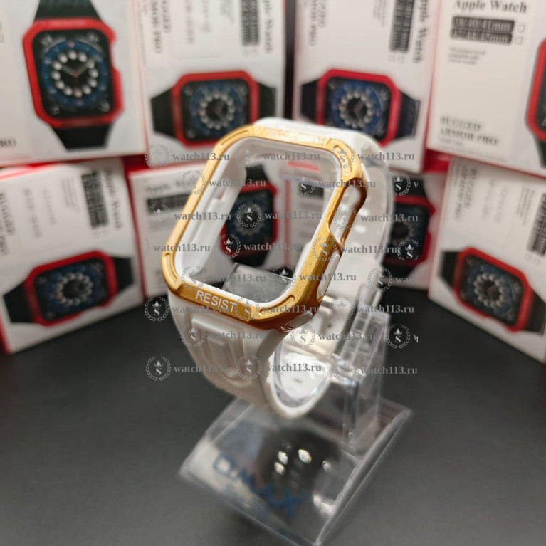 Защитный корпус с ремешком для Apple Watch 42/44/45 белый с золотистым