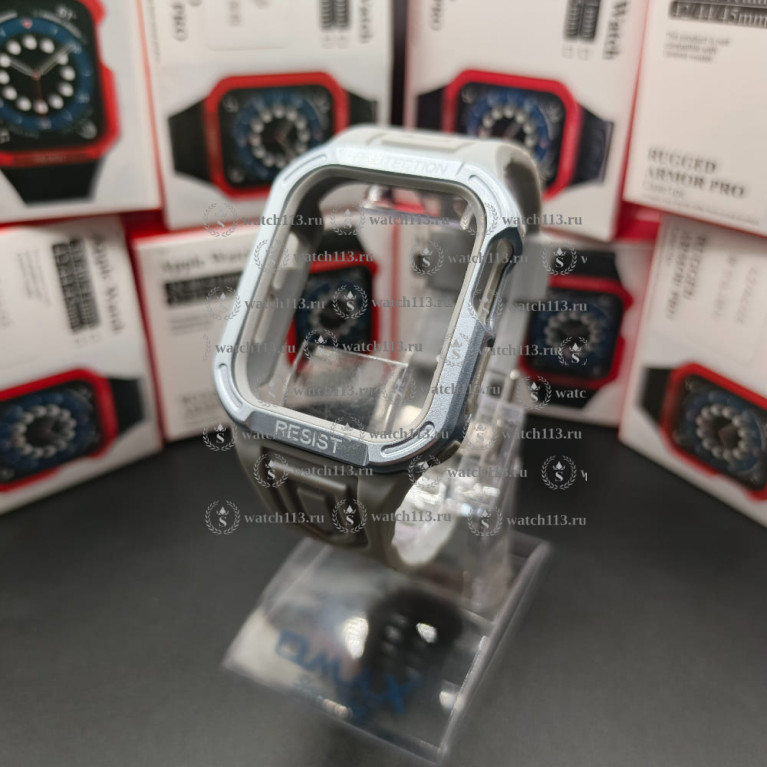 Защитный корпус с ремешком для Apple Watch 42/44/45 серебристый с голубым