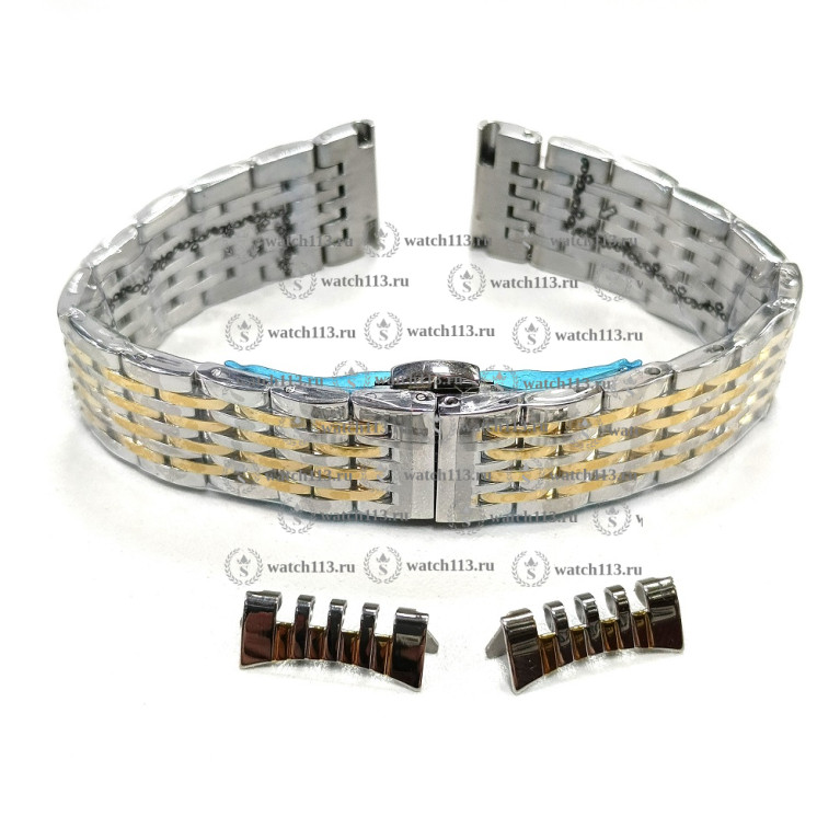 Стальной браслет для часов 18мм серебристый с желтым золотом Lng6027
