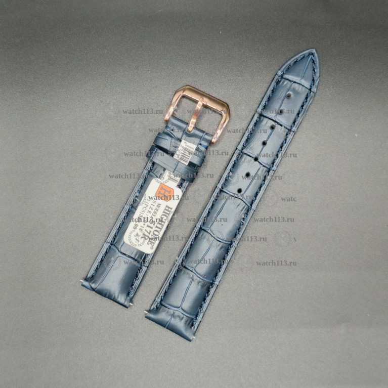 Ремешок для часов Hightone 20мм HT-517R синий крокодил с розовой баклей и встроенными ушками