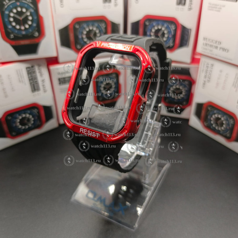 Защитный корпус с ремешком для Apple Watch 42/44/45 черный с красным