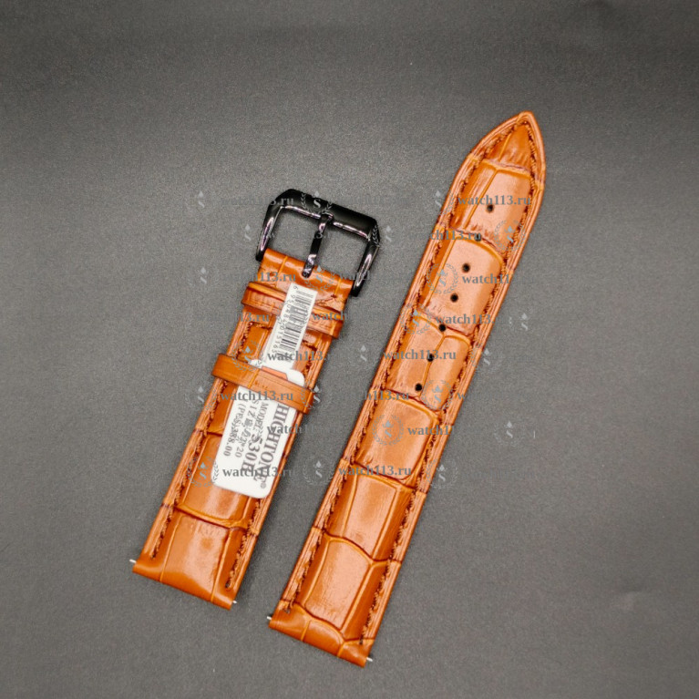 Ремешок для часов Hightone 22мм HT-530B светло-коричневый крокодил с черной баклей и встроенными ушками