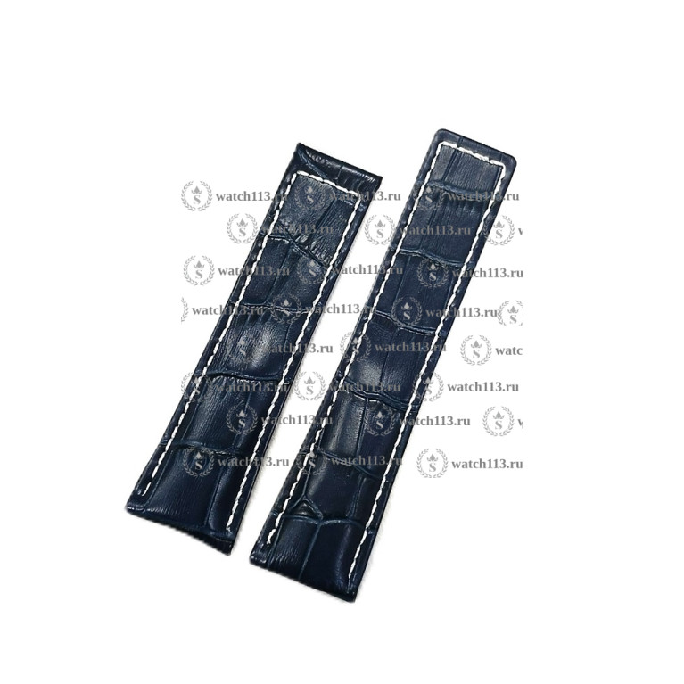 Кожаный ремешок для часов Breitling 24-20 синий аллигатор