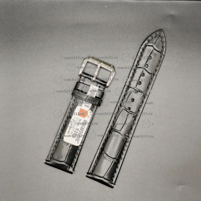 Ремешок для часов Hightone 22мм HT-528S черный крокодил с серебристой баклей и встроенными ушками