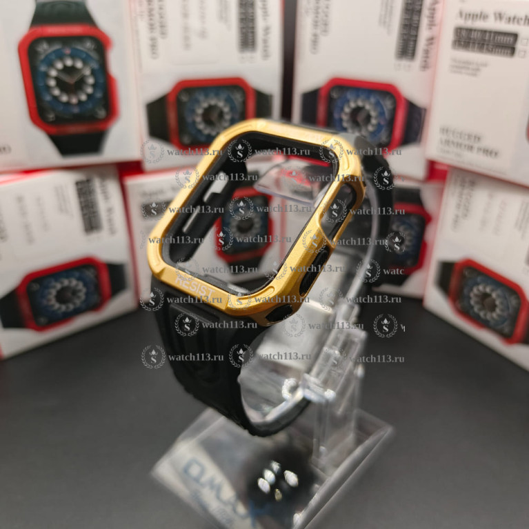 Защитный корпус с ремешком для Apple Watch 42/44/45 черный с золотистым
