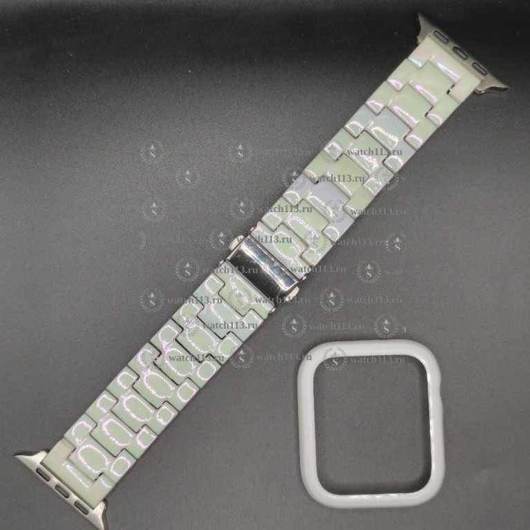 Пластиковый браслет с защитным корпусом для Apple Watch 42/44/45/46/49мм белый перламутр