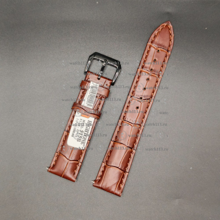 Ремешок для часов Hightone 20мм HT-515B коричневый крокодил с черной баклей и встроенными ушками