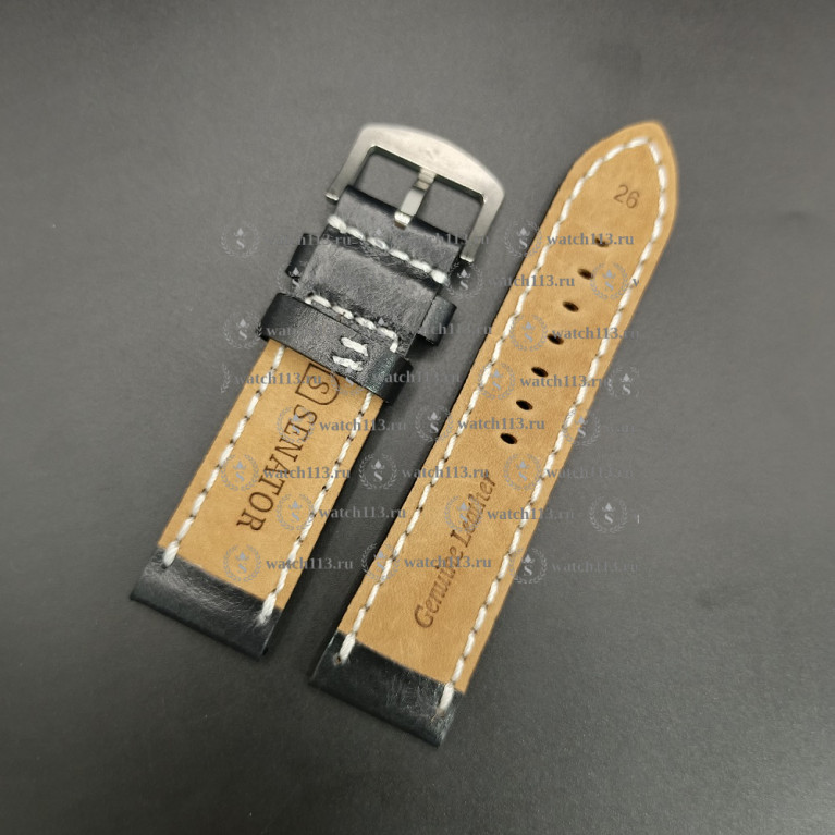 Ремешок для часов Senator Aviator 26мм черный с белой строчкой