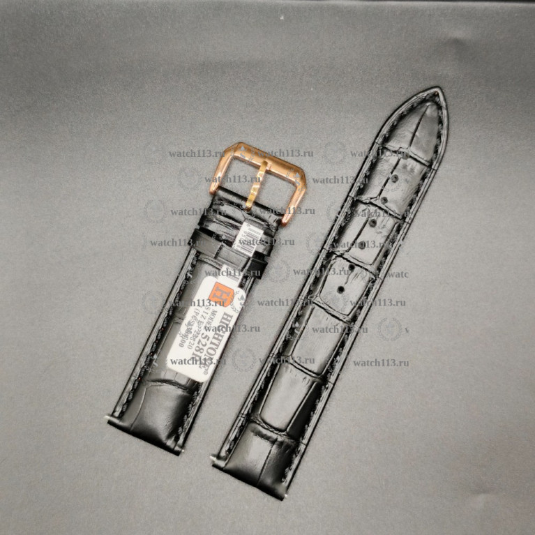 Ремешок для часов Hightone 22мм HT-528R черный крокодил с розовой баклей и встроенными ушками