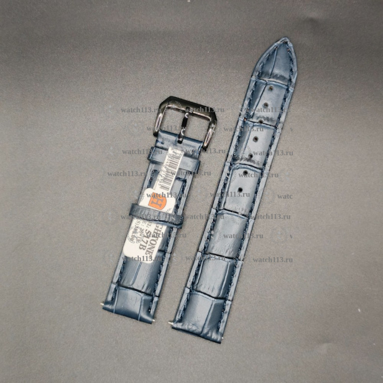 Ремешок для часов Hightone 20мм HT-517B синий крокодил с черной баклей и встроенными ушками
